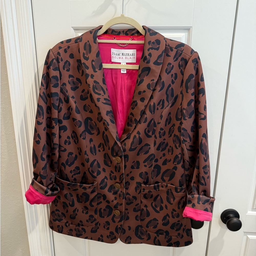 Isaac Mizrahi Women's Leopard Blazer - Brown and Pink